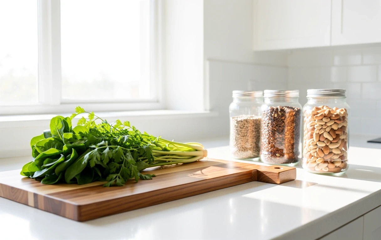 Tuoreita raaka-aineita keittiössä